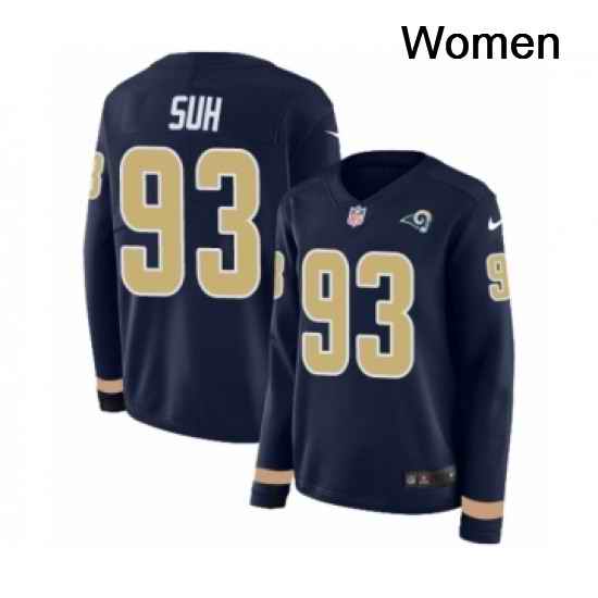 Womens Nike Los Angeles Rams 93 Ndamukong Suh Limited Navy Blue Therma Long Sleeve NFL Jersey